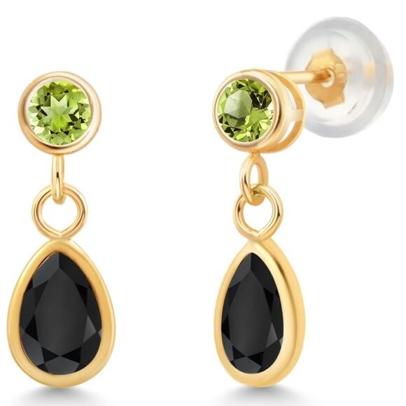 14 Karat Yellow Gold Black Onyx Drop Earrings – The Estate  14K Yellow Gold with 1.00 Cttw Black Onyx and Peridot Post Back Drop Earrings